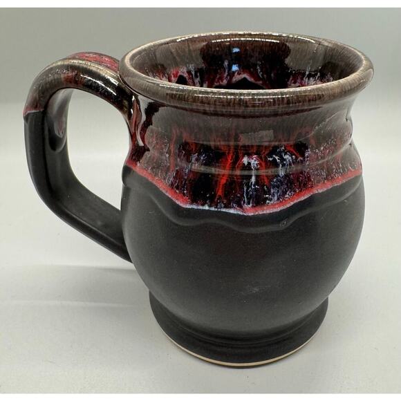 Grey Fox Pottery Handmade Cozy’s Mug Club Black Clay Mug Red Gray Drip Glaze - Picture 4 of 9